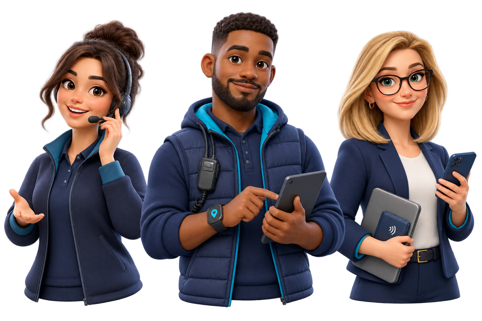 Asha, Milo and Bea, Opticab’s three digital fleet helpers